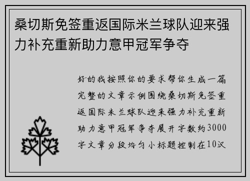 桑切斯免签重返国际米兰球队迎来强力补充重新助力意甲冠军争夺 桑切斯免签重返国际米兰球队迎来强力补充重新助力意甲冠军争夺