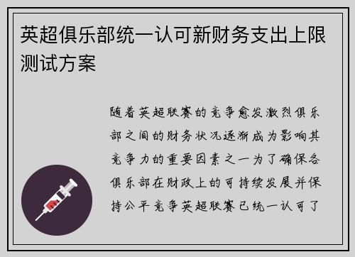 英超俱乐部统一认可新财务支出上限测试方案 英超俱乐部统一认可新财务支出上限测试方案